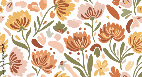 Colorful flowers in bloom pattern.