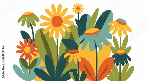 Colorful flowers with orange petals.