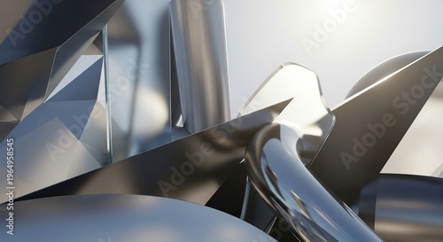Close-up of a metallic industrial structure with sharp angles.