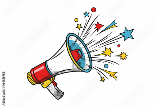 Colorful Megaphone with Shouting Effects.