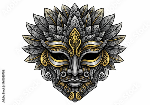 Decorative mask with leafy design.