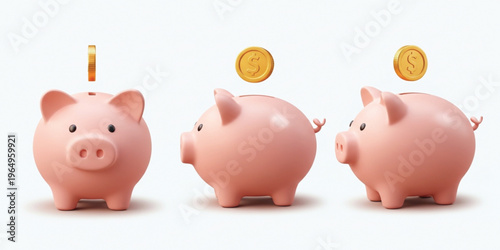 3D Piggy Bank with Falling Coin Illustration Representing Savings Investment Money Growth Financial Planning Budgeting Concept for Banking Apps and Finance Design