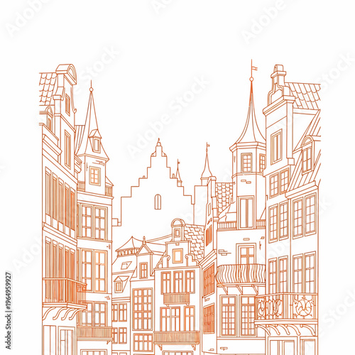 Detailed illustration of old European buildings.