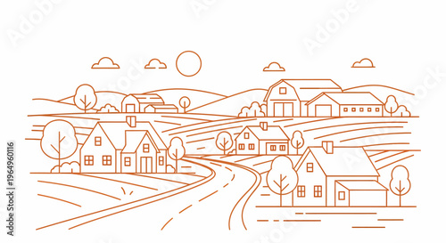 Houses along a winding country road.
