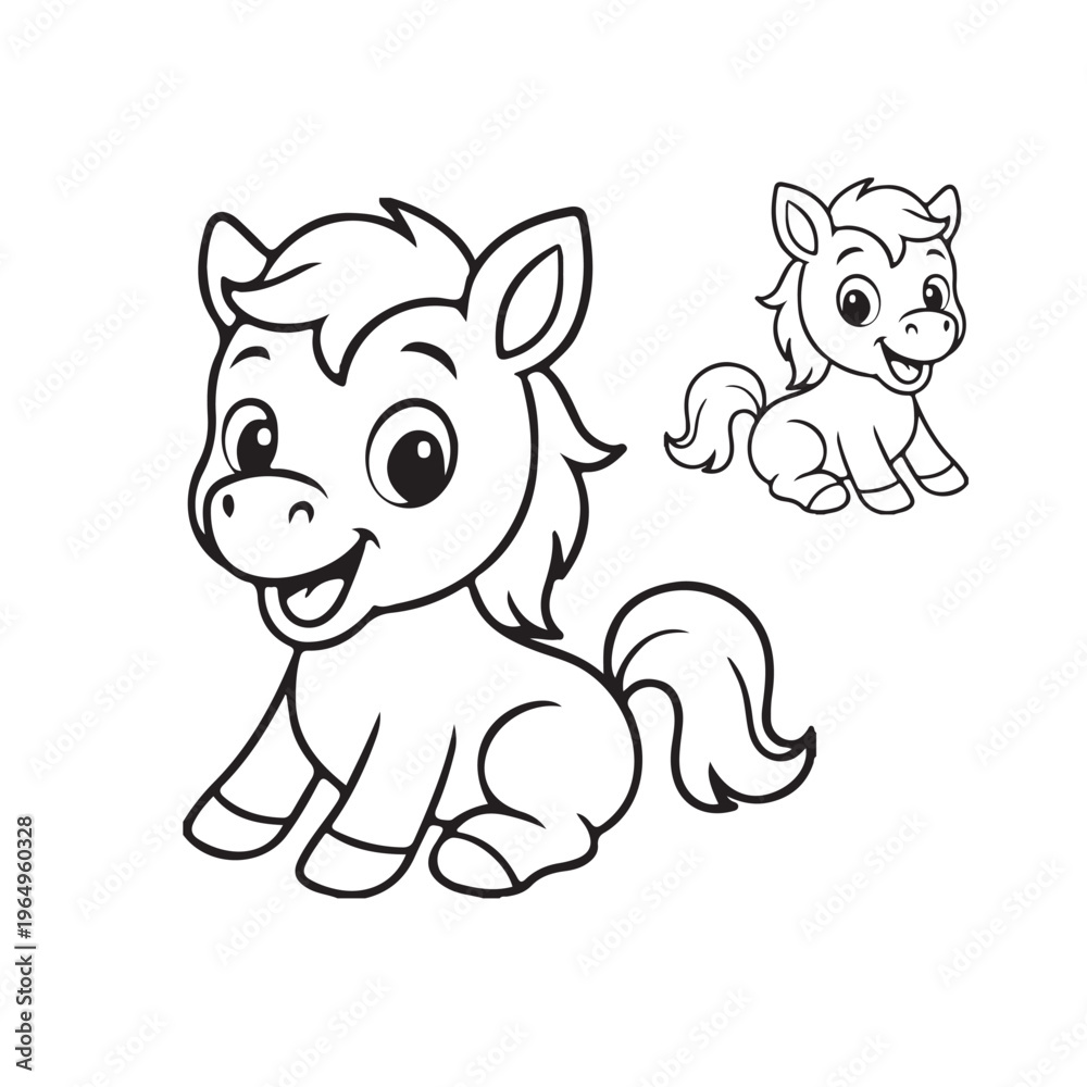 Fototapeta premium Cute Baby Pony Cartoon Coloring Page Outline Illustration