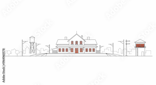 Large house with a water tower.