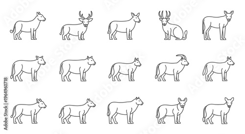 Deer in various poses and directions.