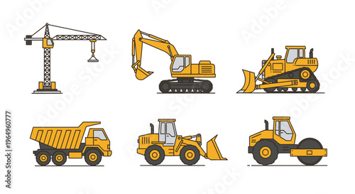 Heavy construction vehicles and equipment.