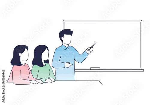 Man teaching two women in classroom.
