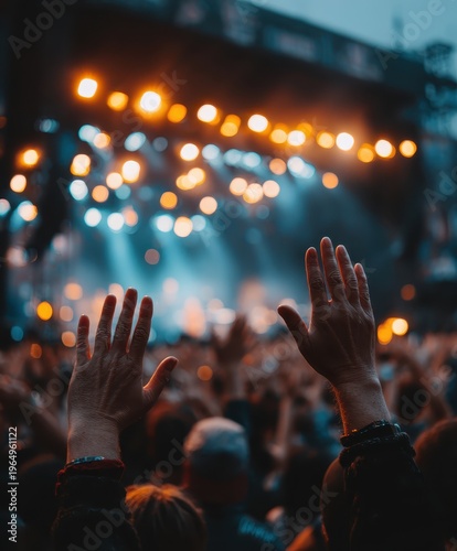 Wallpaper Mural Captivated Concert Audience: A sea of upraised hands and faces, illuminated by stage lights, creates an atmosphere of collective joy and immersion in the performance. Torontodigital.ca