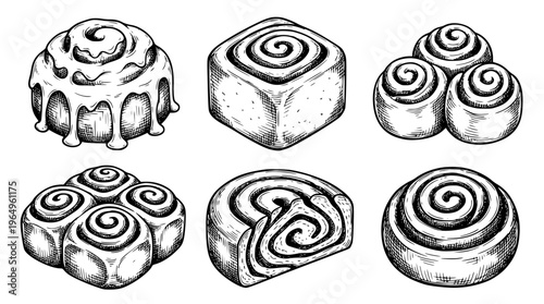 Delicious cinnamon rolls in various shapes and designs