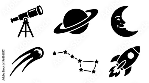 Vector graphic illustration of astronomy icons and symbols
