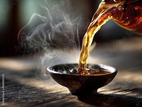 Wallpaper Mural Pouring Tea: Capturing the art of pouring hot tea, with swirling steam and golden hues, a perfect moment of warmth and ritual. Torontodigital.ca