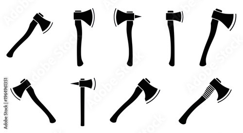 Collection of Axe Silhouettes - Various Types for Woodcutting and Tools