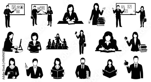 Education Icons: Teachers, Students, Learning, and Knowledge Collection