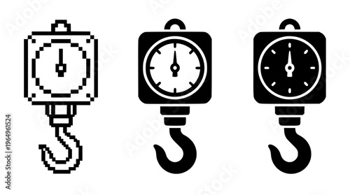 Vector graphic of crane scale hook with clock designs