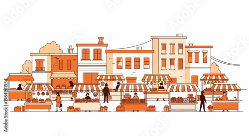 People shopping at outdoor market stalls.