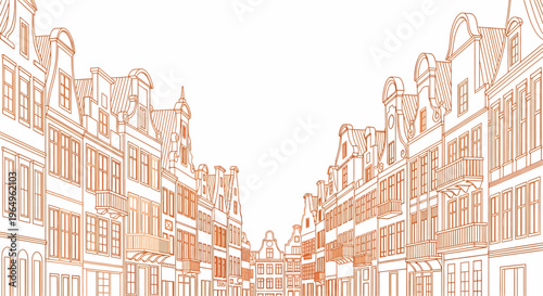 Row of Traditional Dutch Architecture Houses.