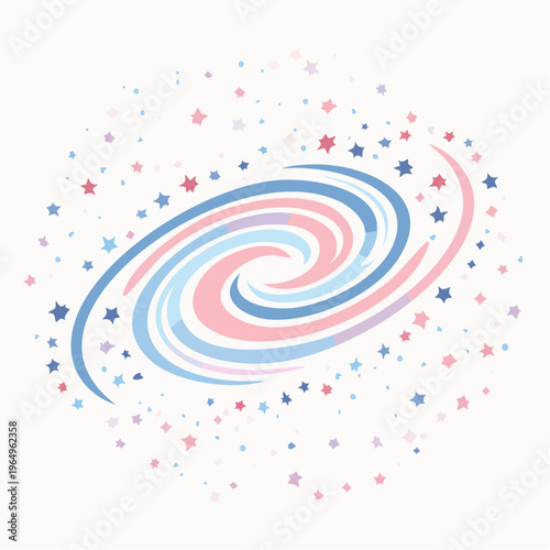 Vibrant abstract galaxy illustration with swirling trans pride flag colors and glittering stars, symbolizing identity and cosmic beauty