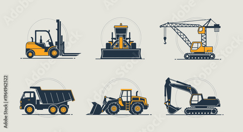 Collection of heavy construction vehicles icons 1.