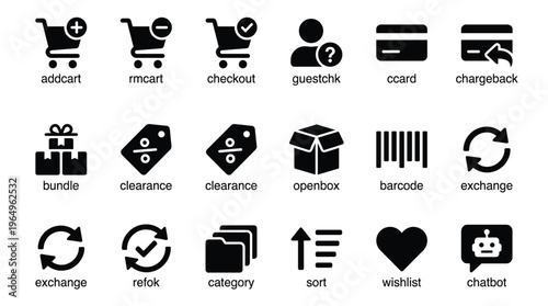 Set of 18 Black E-commerce Shopping Vector Icons for Online Store Interface