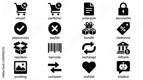 Set of 16 E-commerce Shopping Black Glyph Icons Vector