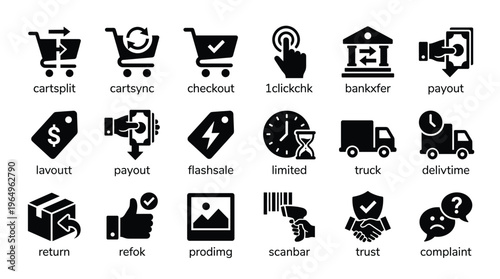 Set of 20 Black E-commerce and Shopping Vector Icons