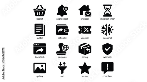 Set of 16 E-commerce Black Glyph Icons Vector