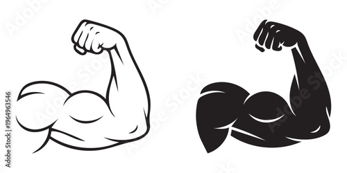 Strong muscular arm flexing biceps fitness logo icon set