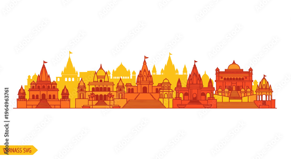 Fototapeta premium Varanasi Skyline Silhouette - Ancient Indian Temples and Architecture