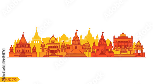 Varanasi Skyline Silhouette - Ancient Indian Temples and Architecture