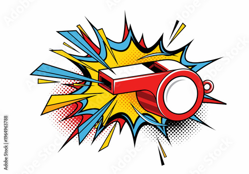 Vibrant Red Cartoon Whistle Closeup.