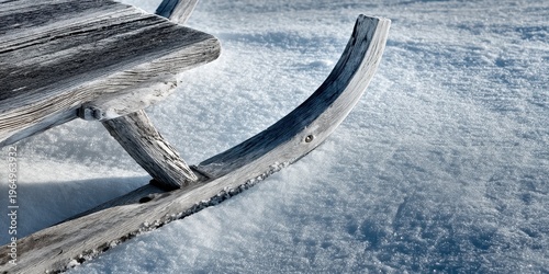 Wallpaper Mural Winter Sleigh Amidst Snow: A close-up shot of an antique, wooden sleigh rests motionless on a textured blanket of fresh snowfall. Embracing the nostalgic charm of winter and the thrill of the outdoor. Torontodigital.ca