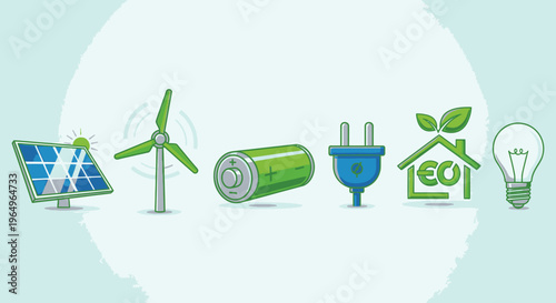 Eco friendly energy icons on white.