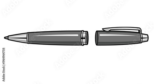 Gray metal ballpoint pen illustration.