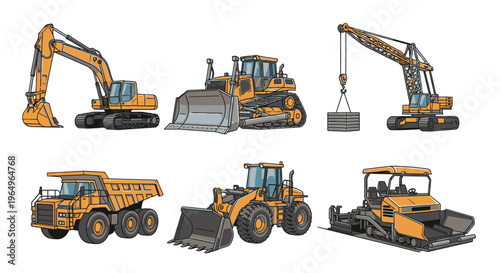 Heavy construction equipment machines vehicles.