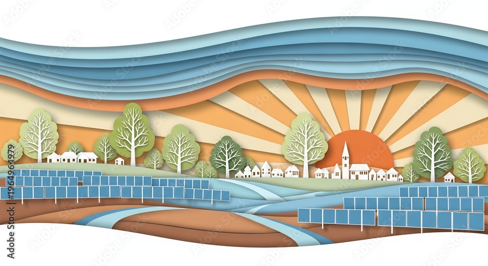 Fototapeta premium Sunset over serene landscape with trees.
