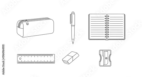 Stationery items on white background.