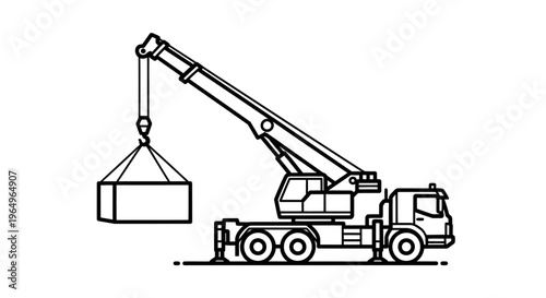 Truck with crane lifting a container.