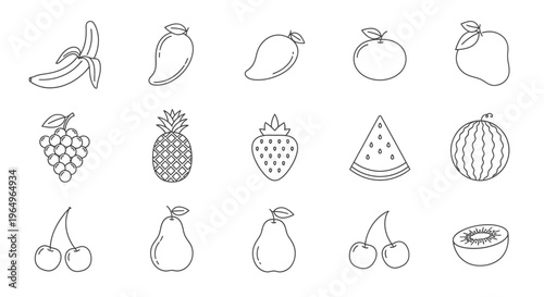 Variety of fruit icons line art 5.