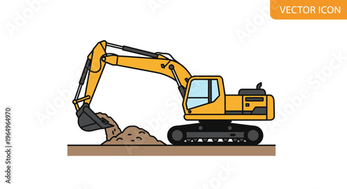 Yellow excavator digging into ground.