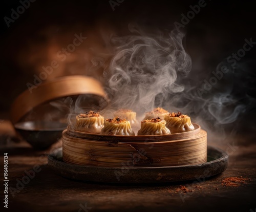 Wallpaper Mural Steaming Dim Sum Delights: A close-up shot of freshly steamed dim sum buns in a bamboo steamer, creating an inviting aroma of a delicious culinary experience. Torontodigital.ca