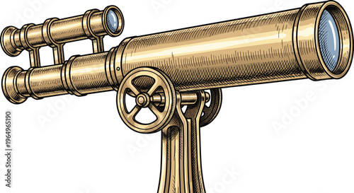 Tableau sur toile Antique Vintage Telescope Vector Illustration for Nautical, Exploration, and His