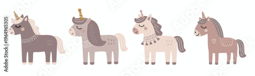 Cute unicorn illustration variation in boho nursery style