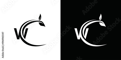 simple vector initial w and leaf logo