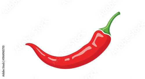 Vibrant red chili pepper with a fresh green stem shown in a slightly curved shape on a plain white background for food and spice themes.
