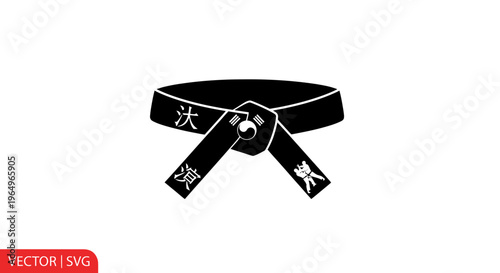 Black belt with Korean symbols and Taegeuk symbol, martial arts concept