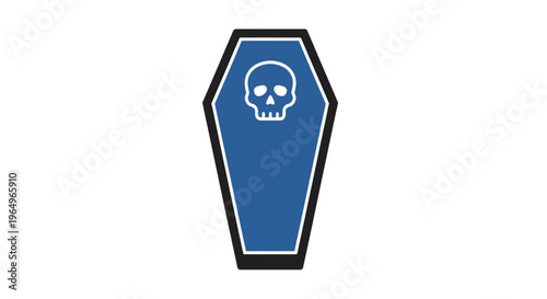 Blue Coffin with Skull Icon on White Background, Death Symbol
