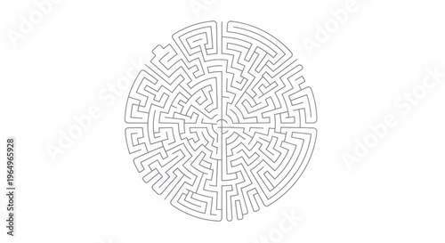 Circular Maze Graphic, Abstract Labyrinth, Challenge and Solution Concept