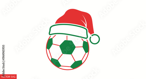 Christmas Soccer Ball with Santa Hat - Festive Sport Holiday Icon